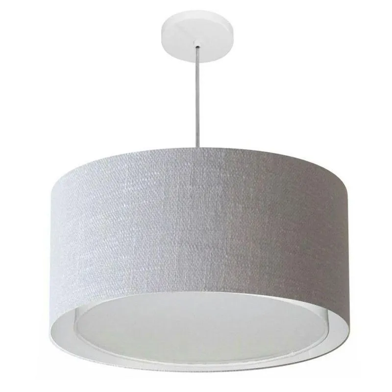 Lustre Pendente Cilíndrico Duplo MD-4295 Cúpula Em Tecido 50x30cm Rústico Cinza Vivare Brasil