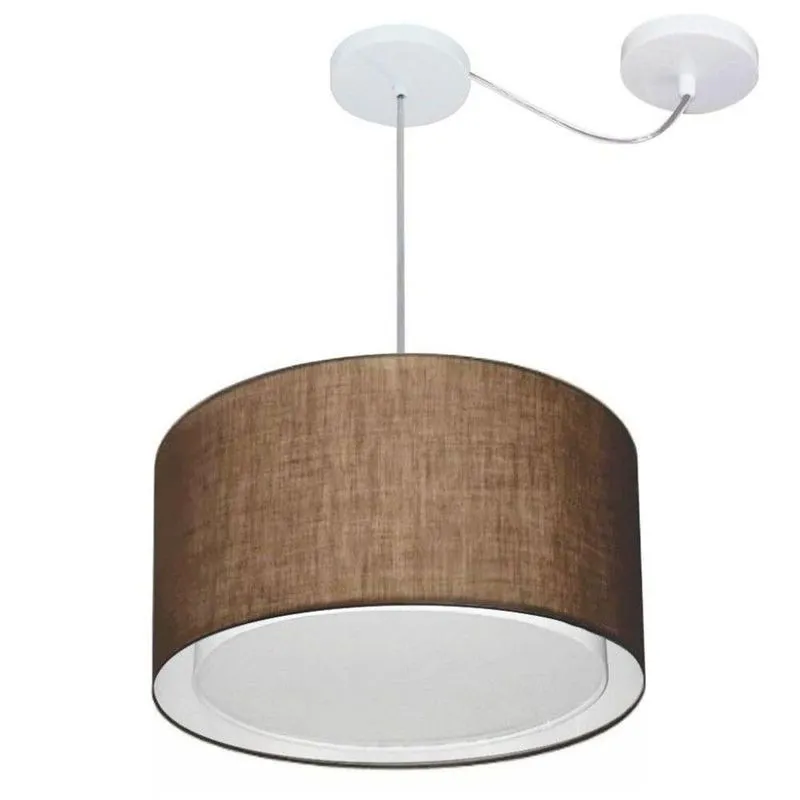 Lustre Pendente MD-4305 Cúpula em Tecido Cilíndrica 40x25cm com Desvio de Centro Café Vivare Brasil