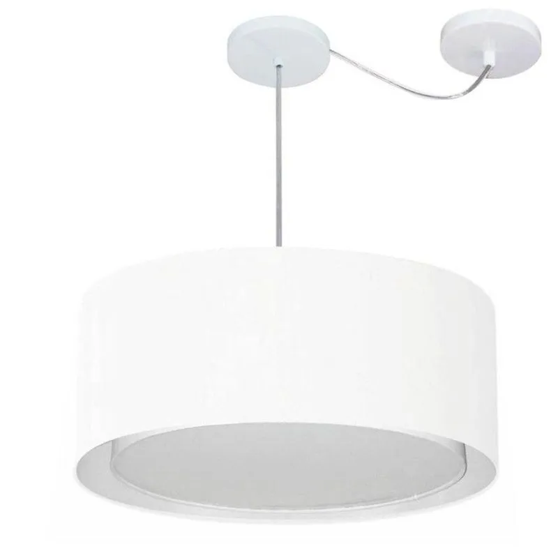 Lustre Pendente Cilíndrico MD-4314 Com Cúpula Em Tecido 50x25cm Branco Vivare Brasil Iluminação