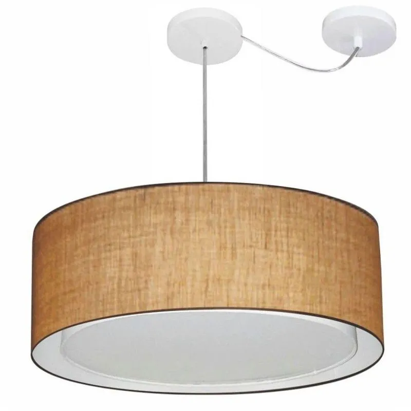 Lustre Pendente Cilíndrico MD-4317 Com Cúpula Em Tecido 60x25cm Palha Vivare Brasil Iluminação
