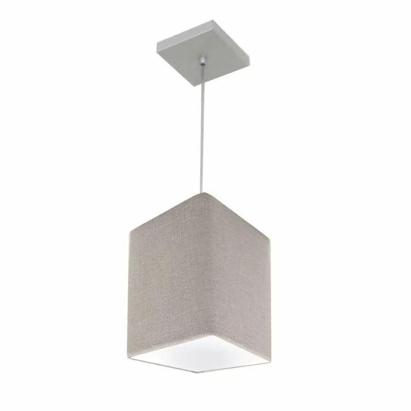 Lustre Pendente Quadrado Md-4007 Cúpula Em Tecido 25/16x16cm Rustico Cinza - Bivolt