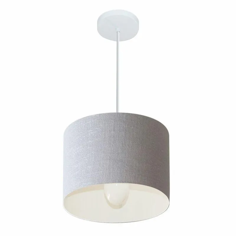 Lustre Pendente Cilíndrico MD-4113 Cúpula Em Tecido 30x25cm Rústico Cinza Vivare Brasil Iluminação