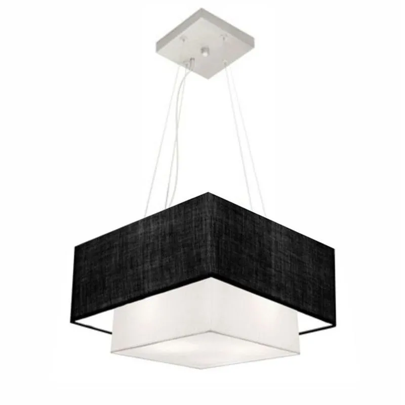 Lustre Pendente Duplo Quadrado Vivare Md-4157 Cúpula Em Tecido 40x35cm Preto / Branco - Bivolt