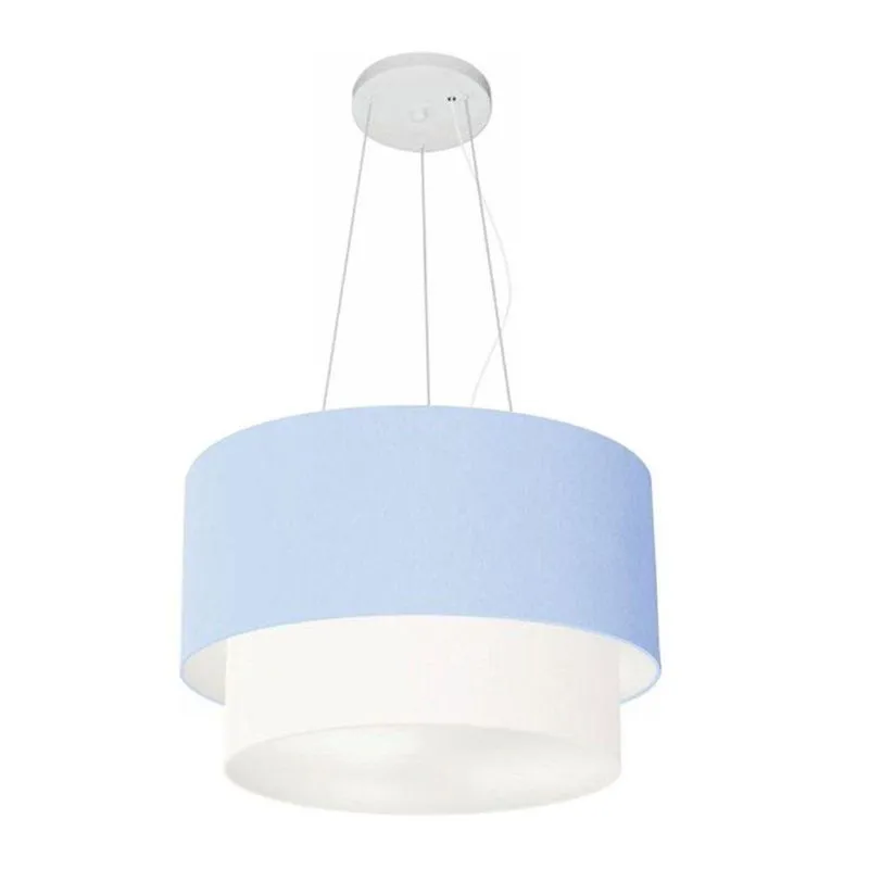 Lustre Pendente Duplo MD-4158 Com Cúpula Em Tecido Bivolt Azul-bebê-branco Vivare Brasil Iluminação