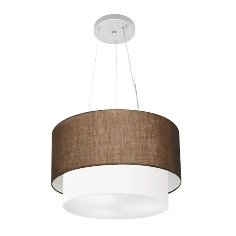 Lustre Pendente Duplo Cilíndrico MD-4158 Cúpula em Tecido 40x35cm Bivolt Café-Branco Vivare Brasil