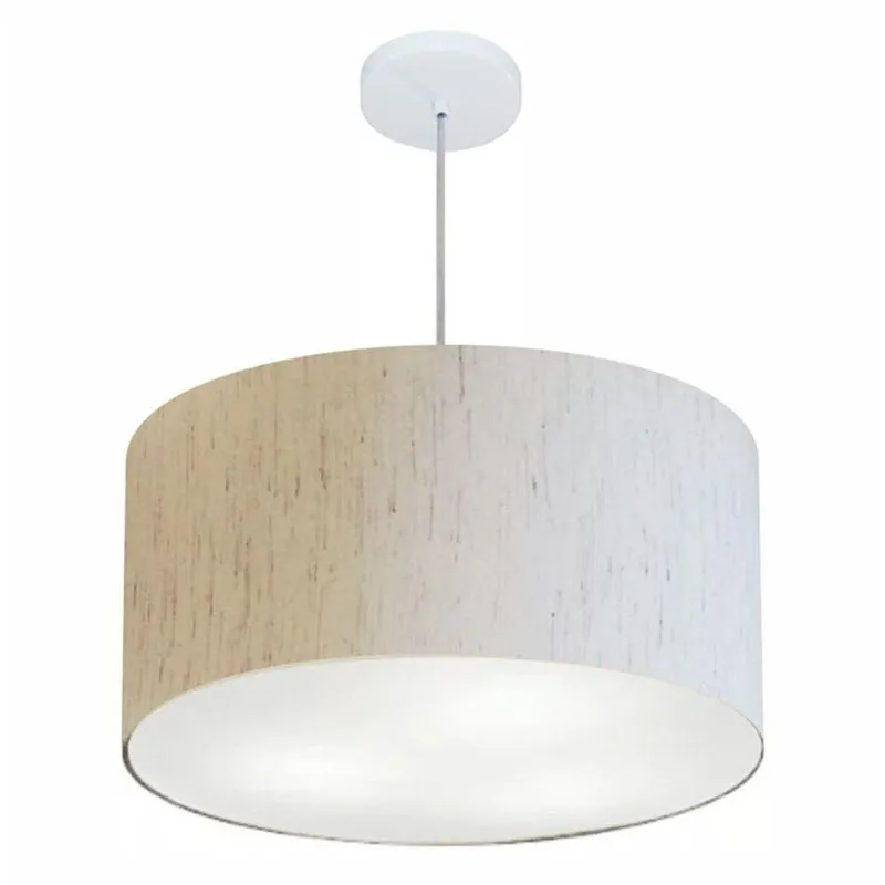 Lustre Pendente Cilíndrico MD-4101 Cúpula em Tecido Linho 60x30cm Fio Ajustável Bege Vivare Brasil