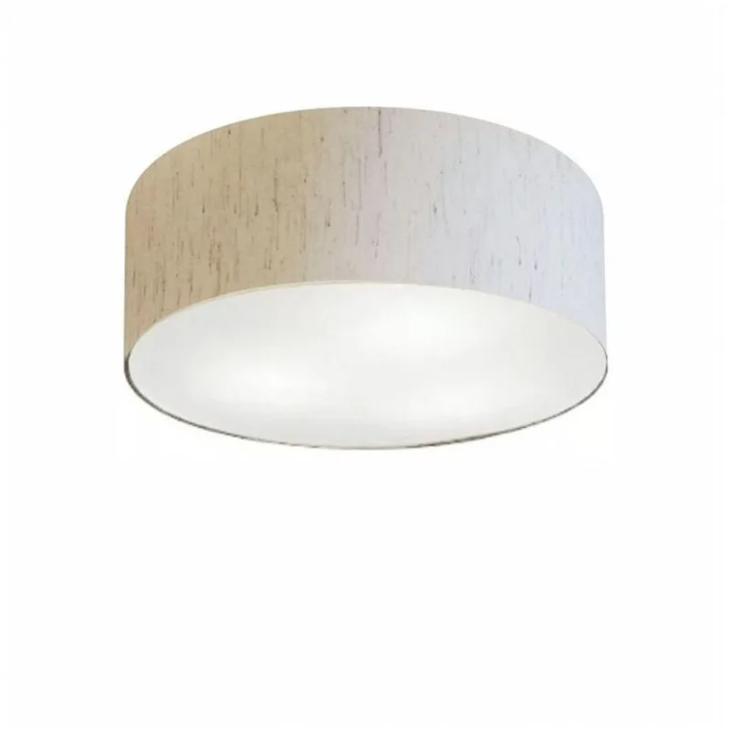 Plafon Cilíndrico Cúpula em Tecido 40x12 Linho Bege Bivolt