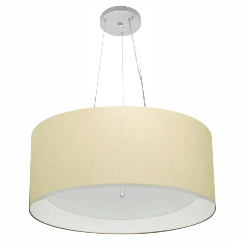 Lustre Cilíndrico Md-4145 50x25cm Algodão Crú Branco Bivolt - Vivare Brasil Iluminação