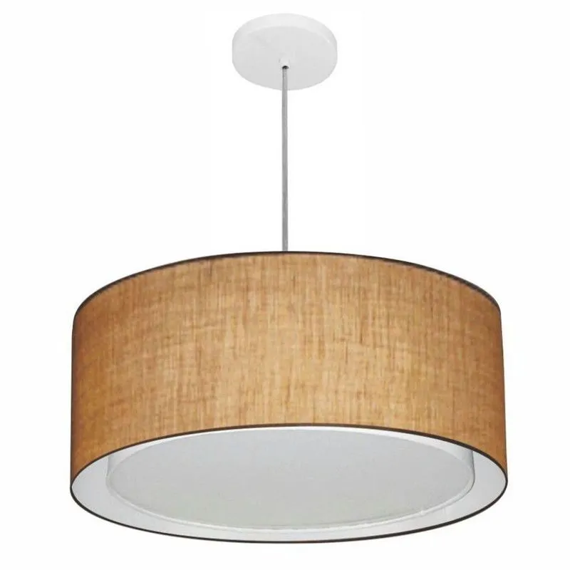 Lustre Pendente Cilíndrico Duplo Md-4294 Cúpula Em Tecido 50x25cm Palha - Bivolt