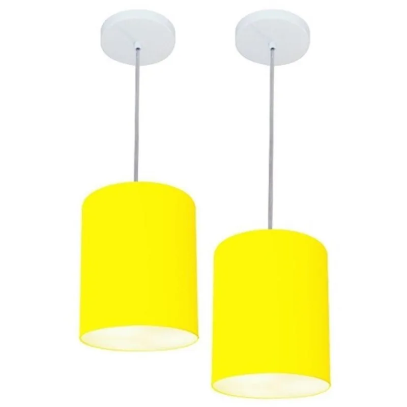 Kit 2 Lustre Pendente Cilíndrico 18x25cm Amarelo Bivolt - Vivare Brasil Iluminação