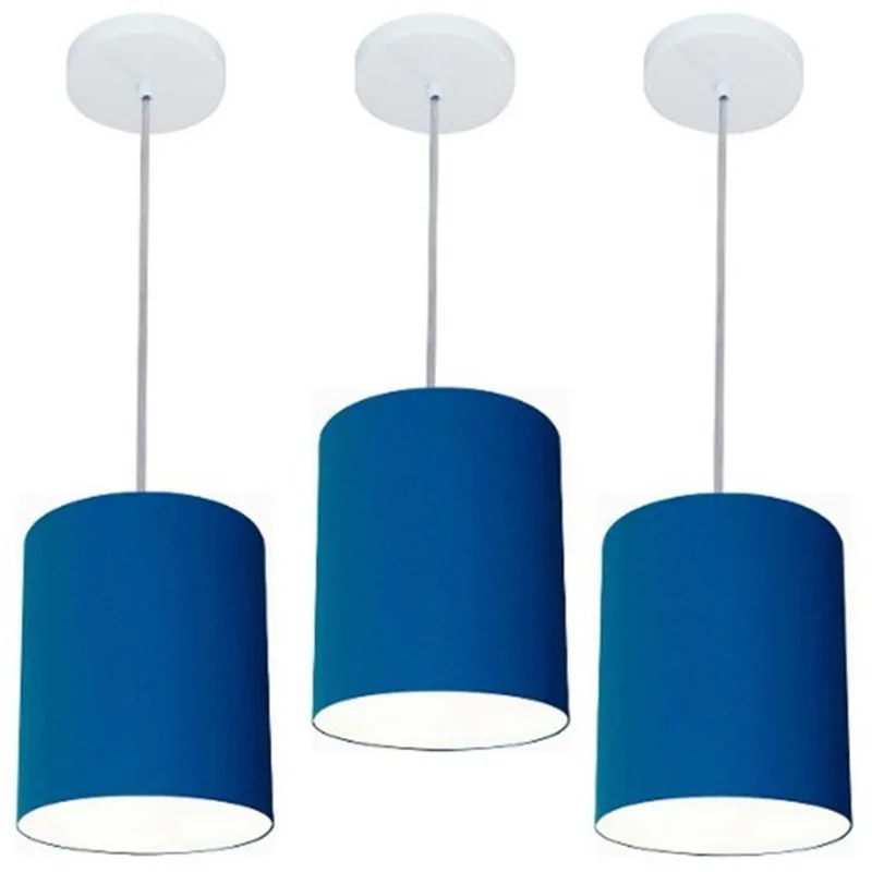 Kit 3 Lustre Pendente Cilíndrico 18x25cm Azul Marinho Bivolt - Vivare Brasil Iluminação