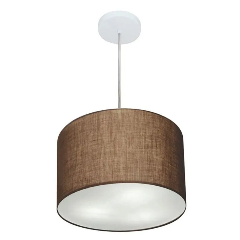 Lustre Pendente Cilíndrico MD-4211 com Cúpula em Tecido 35x25cm Café Vivare Brasil Iluminação
