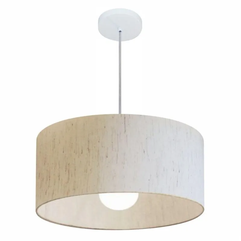 Lustre Pendente Cilíndrico Md-4052 50x21cm Linho Bege Bivolt - Vivare Brasil Iluminação