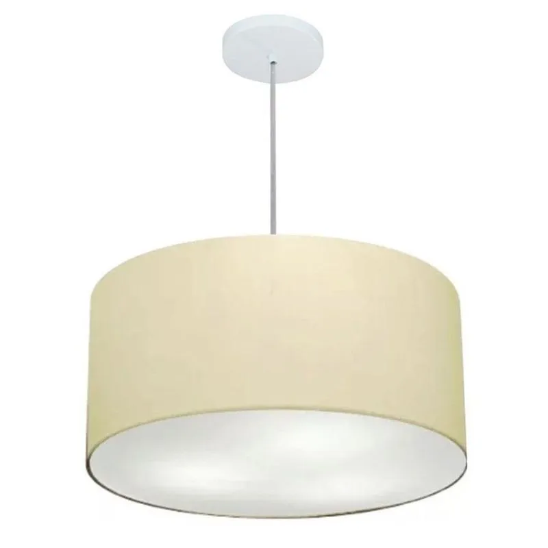 Lustre Pendente Cilíndrico MD-4243 Com Cúpula Em Tecido Algodão Cru Bivolt Branco Vivare Brasil