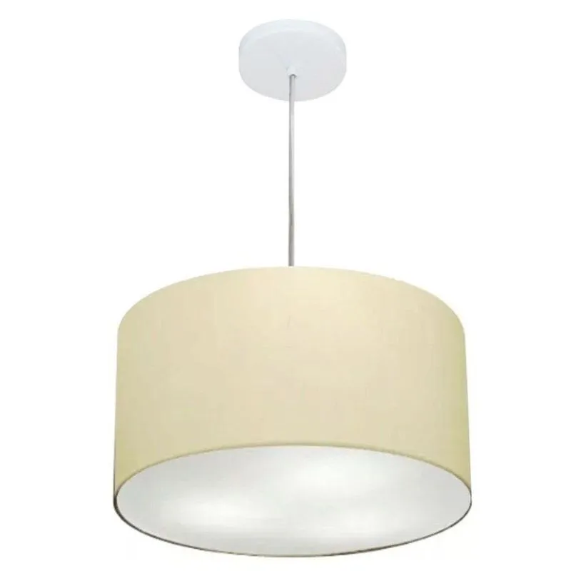 Lustre Pendente Cilíndrico MD-4244 Cúpula Algodão Cru 40x25cm Bivolt Branco Vivare Brasil Iluminação
