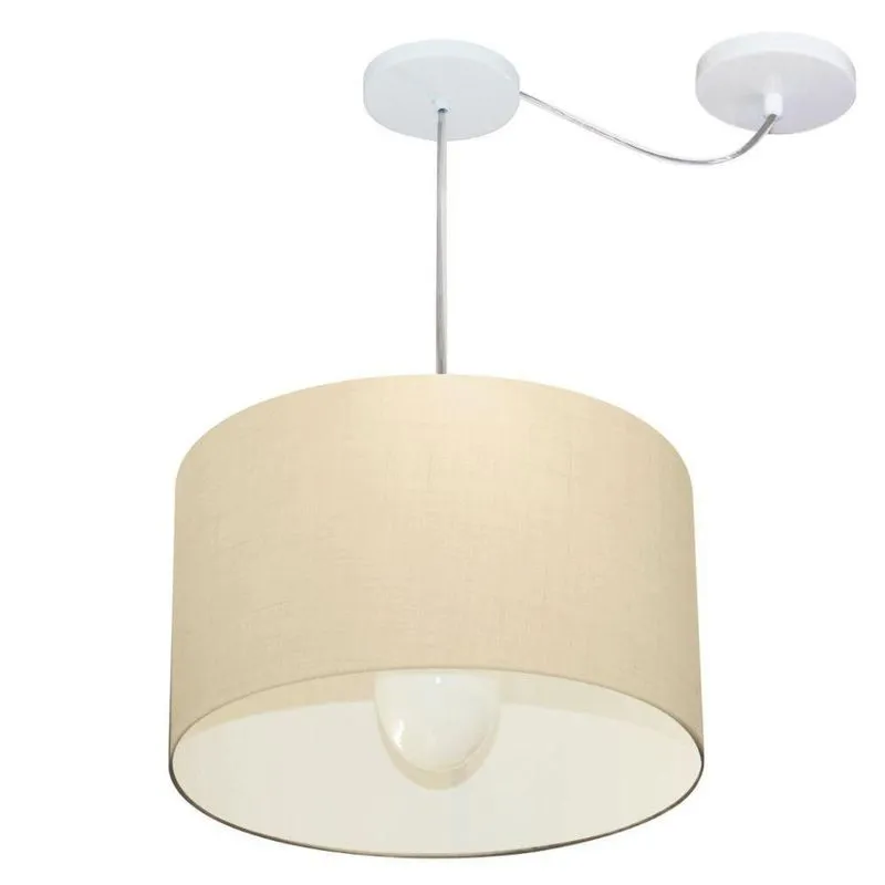 Lustre Pendente Cilíndrico Com Desvio Md-4226 Cúpula Em Tecido 40x25cm Algodão Crú - Bivolt