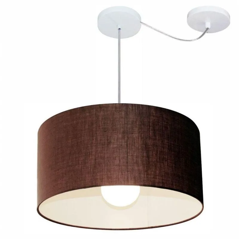 Lustre Pendente Cilíndrico Com Desvio Md-4230 Cúpula Em Tecido 50x25cm Café - Bivolt