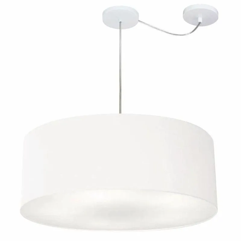 Lustre Pendente Cilíndrico Com Desvio Md-4266 Cúpula Em Tecido 60x21cm Branco - Bivolt