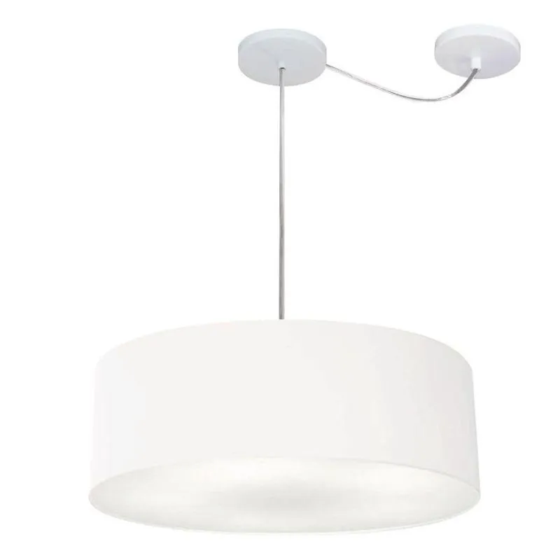 Lustre Pendente Cilíndrico Com Desvio Md-4222 Cúpula Em Tecido 45x15cm Branco - Bivolt