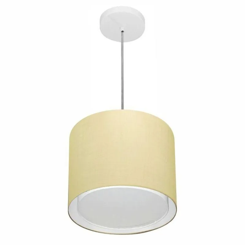 Lustre Pendente Cilíndrico Duplo MD-4284 Cúpula em Tecido 30x30cm Algodão Cru Branco Vivare Brasil