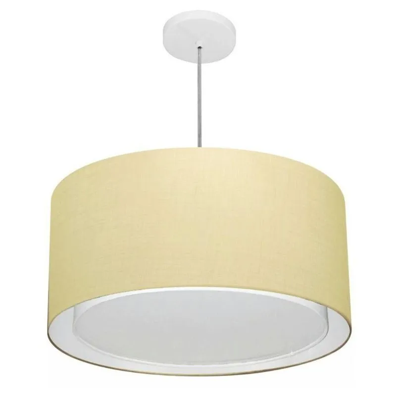 Lustre Pendente Cilíndrico Duplo MD-4288 Cúpula Tecido Algodão Cru 50x30cm Bivolt Branco Vivare