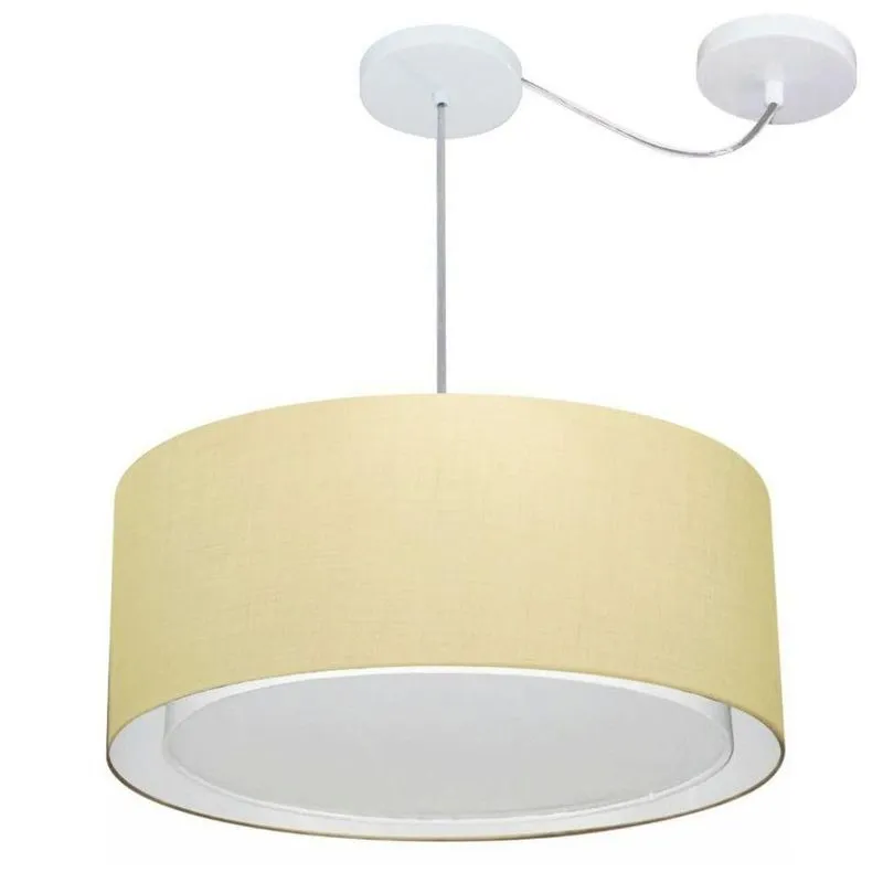 Lustre Pendente Cilíndrico MD-4314 Cúpula Tecido Algodão Cru 50x25cm Com Desvio De Centro Vivare