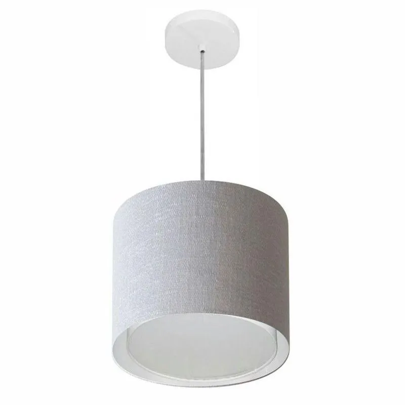 Lustre Pendente Cilíndrico Duplo MD-4284 Com Cúpula Em Tecido 30x30cm Rústico Cinza Vivare Brasil