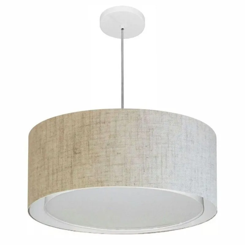 Lustre Pendente MD-4294 Cilíndrico Duplo Com Cúpula Em Tecido Bivolt Bege Vivare Brasil Iluminação