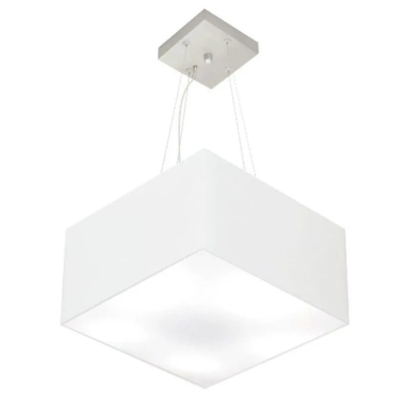 Lustre Pendente Quadrado Md-4005 Cúpula Em Tecido 21/35x35cm Branco - Bivolt