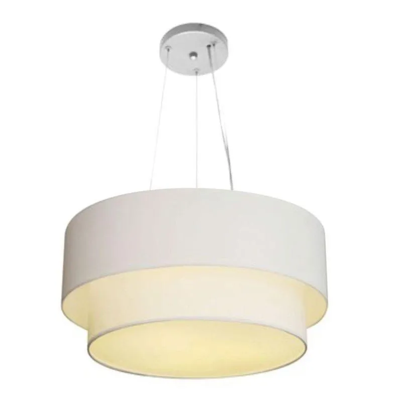 Lustre Pendente Duplo Cilíndrico Vivare Md-4061 Cúpula Em Tecido 50x40cm - Bivolt Branco 127/220v
