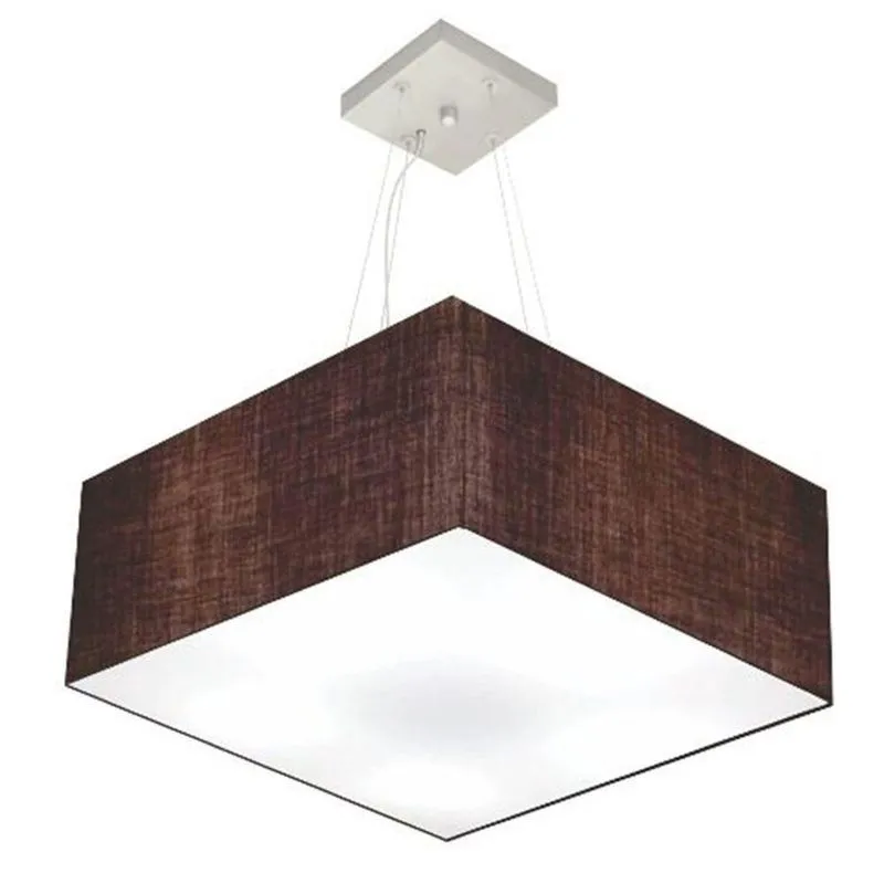 Lustre Pendente Quadrado Md-4071 Cúpula Em Tecido 30/70x70cm Café - Bivolt