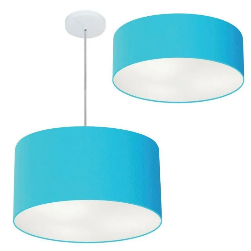 Kit Plafon Cilíndrico e Pendente 40cm Azul Turquesa Bivolt - Vivare Brasil Iluminação