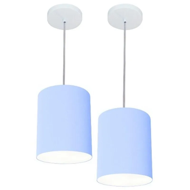 Kit 2 Lustre Pendente Cilíndrico 18x25cm Azul Bebê Bivolt - Vivare Brasil Iluminação