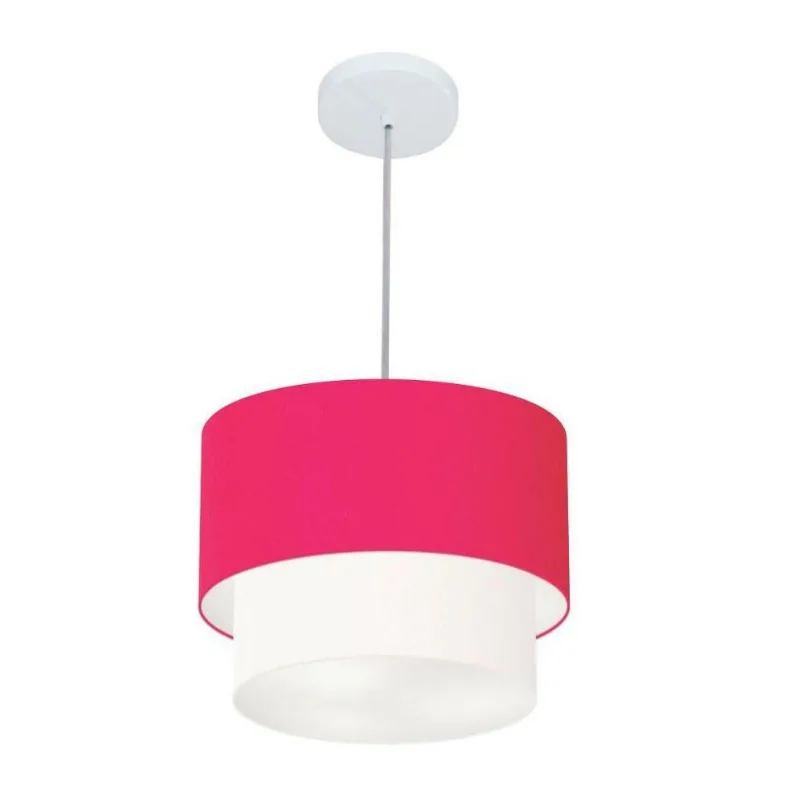 Lustre Duplo Cilíndrico 30x25cm Rosa Pink Branco Bivolt - Vivare Brasil Iluminação