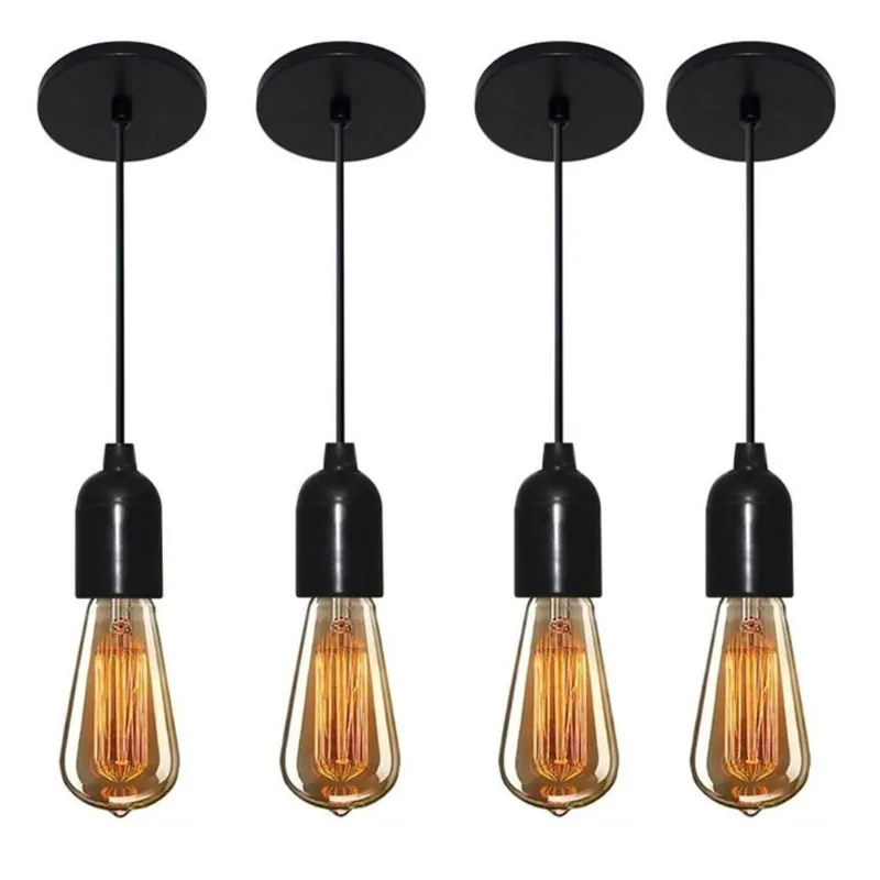 Kit 4 Lustre Luminária Retro Md-4149 Suporte Lâmpada Bivolt - Vivare Brasil Iluminação