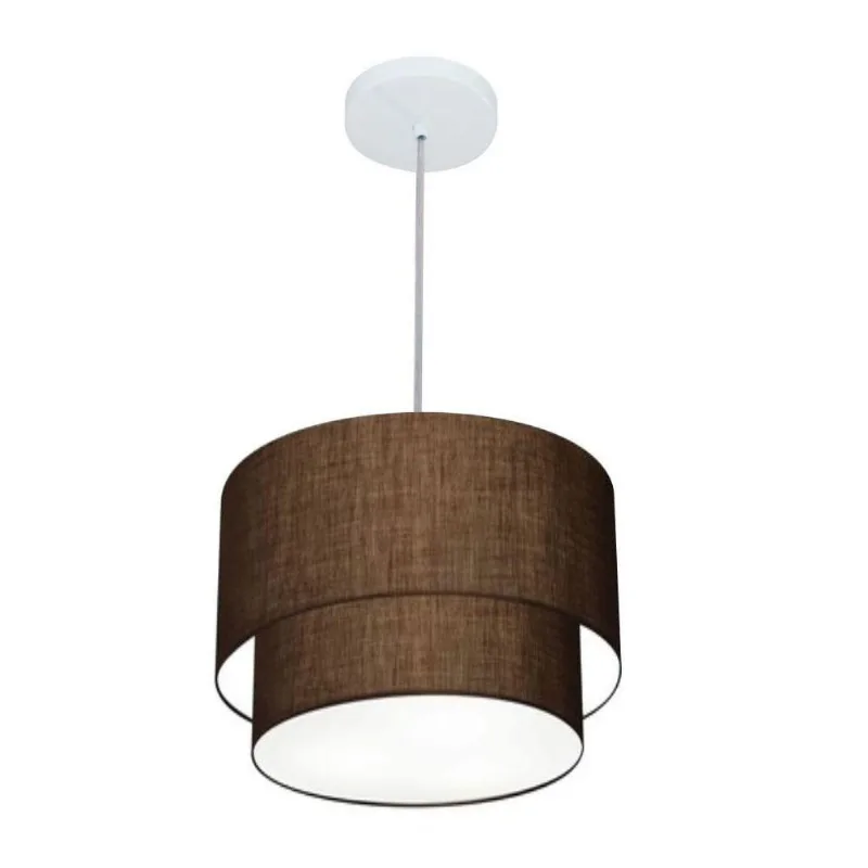 Lustre Duplo Cilíndrico Md-4161 Tecido 30x25cm Café Bivolt - Vivare Brasil Iluminação