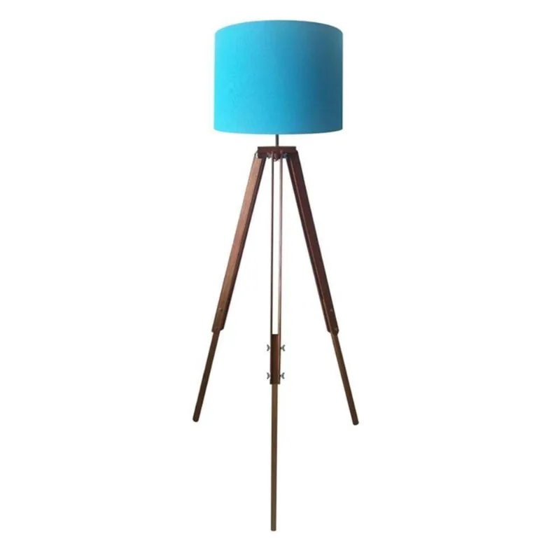 Luminaria Chão Tripe Madeira 40x30cm Azul Turquesa Bivolt - Vivare Brasil Iluminação