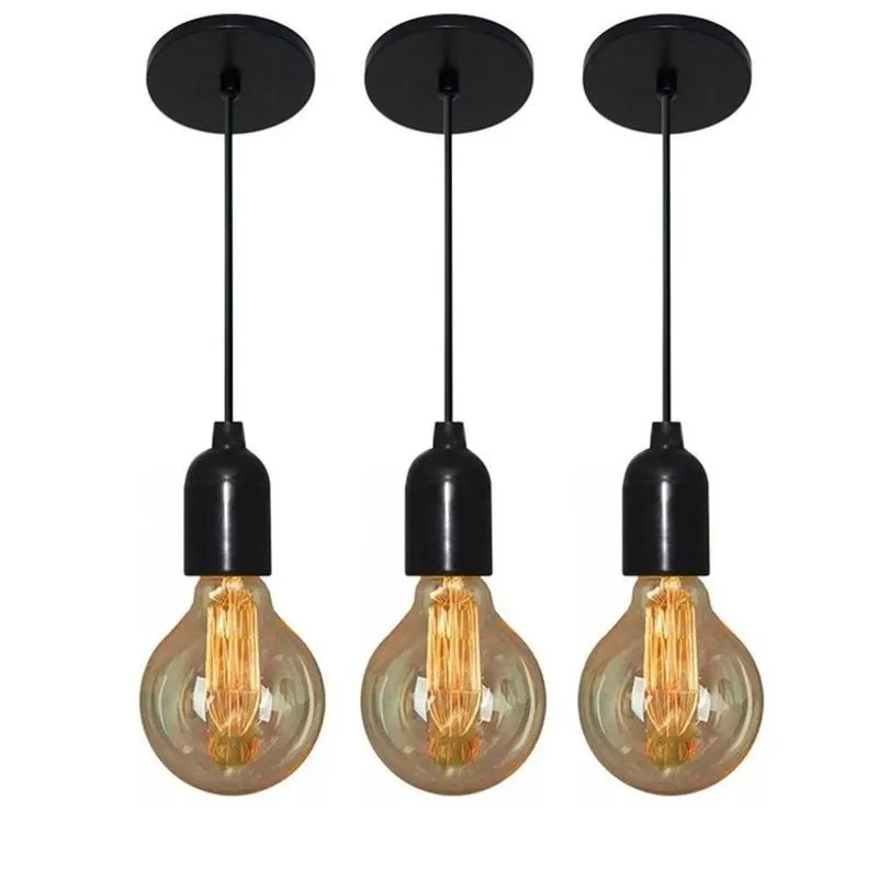Luminária Pendente Kit 3 Md-4149 Com Formato Cilíndrico Retrô Para Ambientes Internos Preto Vivare