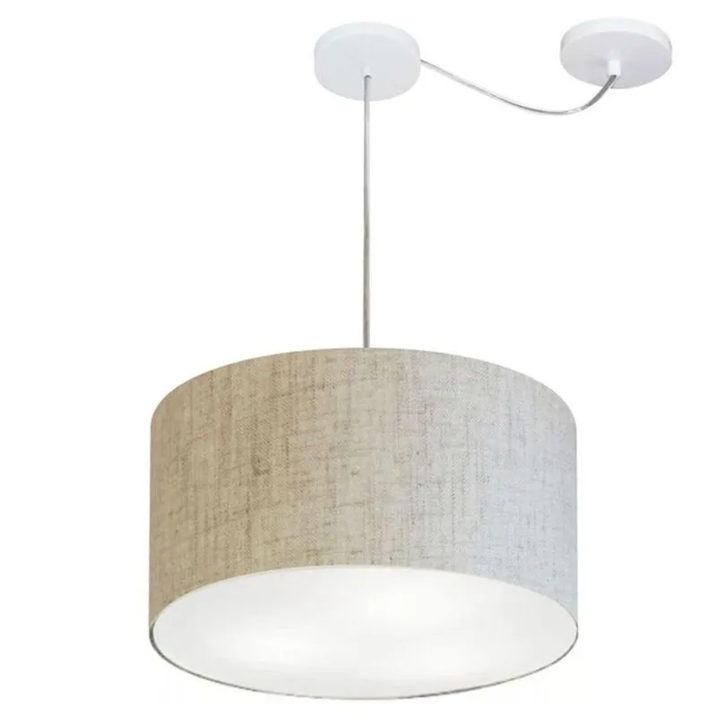 Lustre Pendente Cilíndrico Com Desvio De Centro Md-4163 Cúpula Em Tecido 40x25cm Rustico Bege - Bivolt