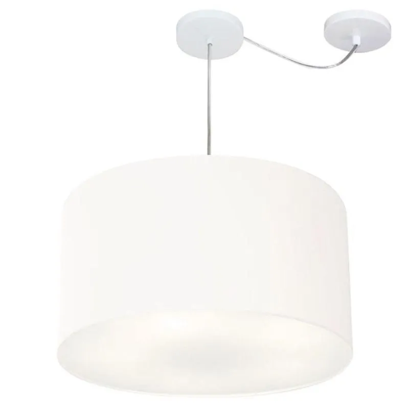 Lustre Pendente Cilíndrico Com Desvio De Centro Md-4167 Cúpula Em Tecido 60x30cm Branco - Bivolt