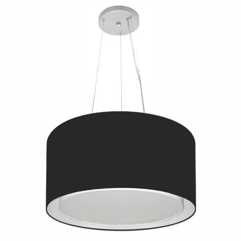 Lustre Pendente Cilíndrico Duplo Md-4123 Cúpula Em Tecido 40x25cm Preto - Bivolt