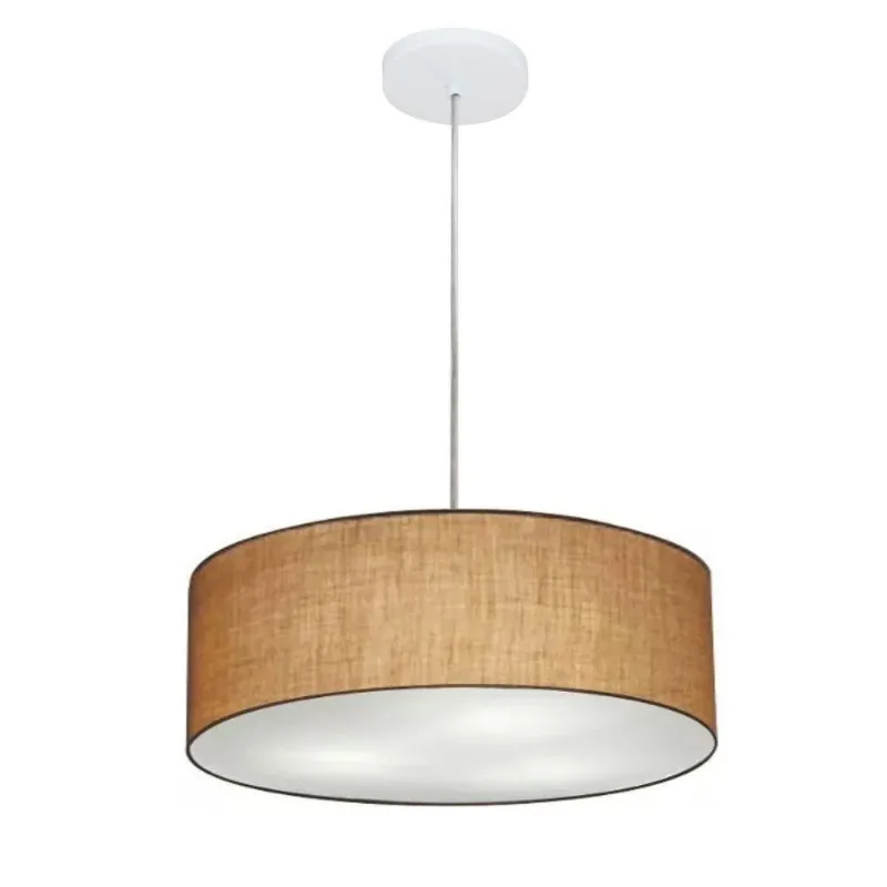 Lustre Pendente Cilíndrico em Tecido 40x15cm Palha Bivolt - Vivare Brasil Iluminação