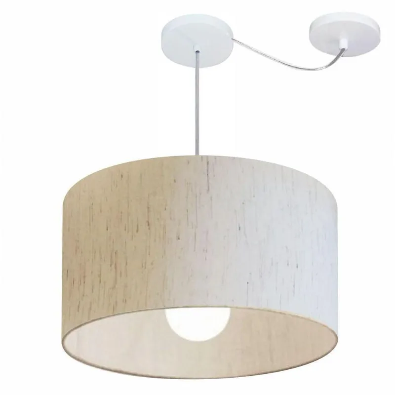 Lustre Cilíndrico Desvio Md-4231 50x30cm Linho Bege Bivolt - Vivare Brasil Iluminação