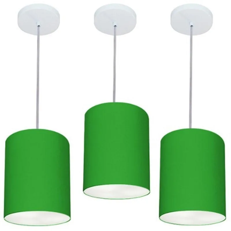 Kit 3 Lustre Pendente Cilíndrico 18x25cm Verde Folha Bivolt - Vivare Brasil Iluminação