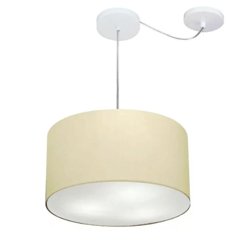 Lustre Pendente Cilíndrico Com Desvio De Centro Md-4256 Cúpula Em Tecido 40x21cm Algodão Crú - Bivolt