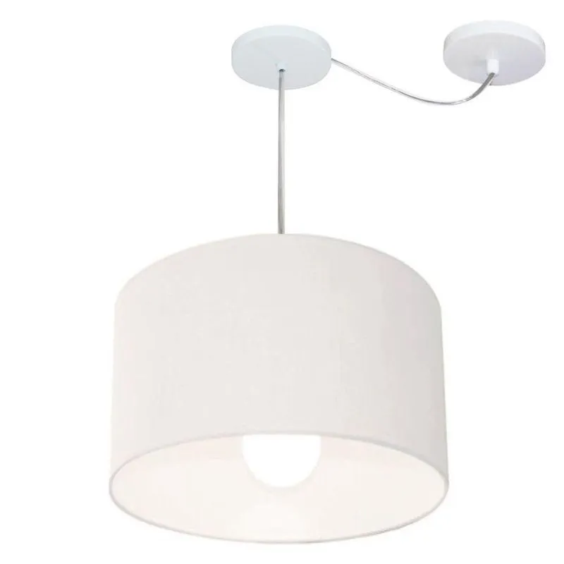 Lustre Pendente Cilíndrico Com Desvio Md-4226 Cúpula Em Tecido 40x25cm Branco - Bivolt
