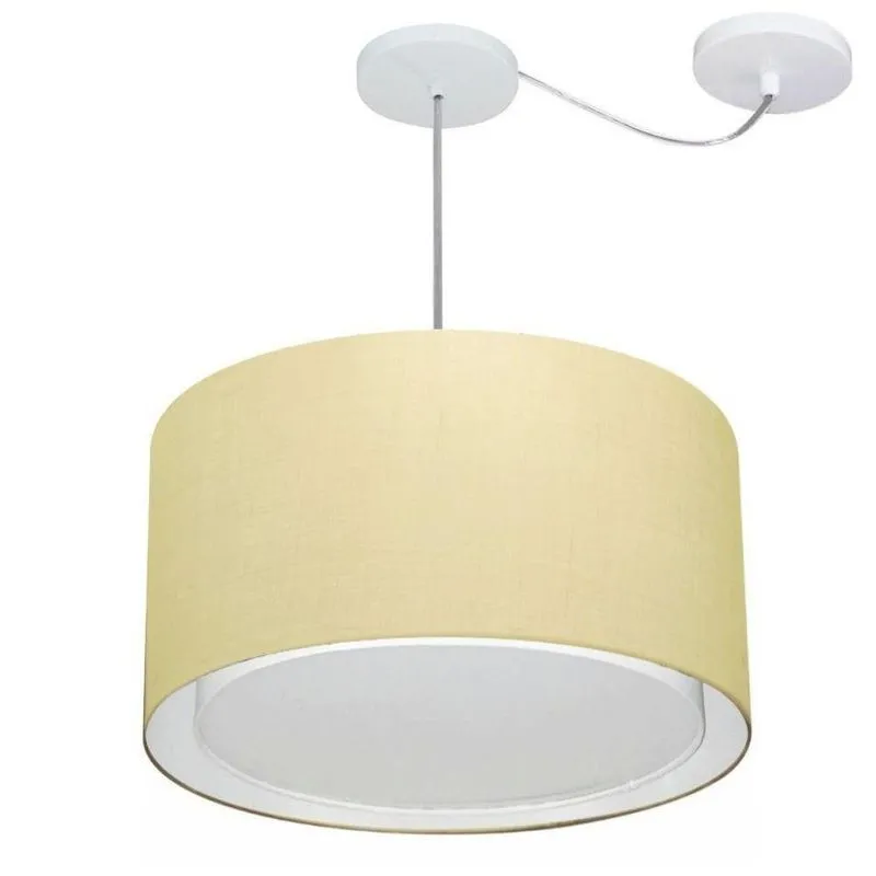 Lustre Pendente Cilíndrico MD-4307 Cúpula Em Tecido Algodão Cru 45x30cm Desvio De Centro Branco