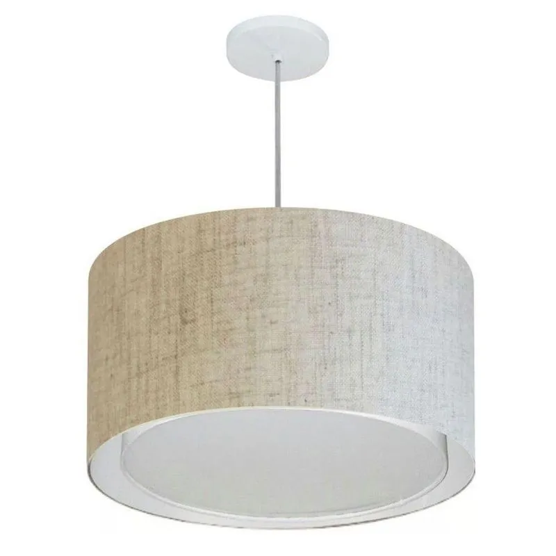 Lustre Pendente Cilíndrico Duplo Md-4287 Cúpula Em Tecido 45x30cm Rustico Bege - Bivolt