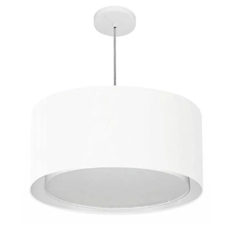 Lustre Pendente Cilíndrico Duplo Md-4295 Cúpula Em Tecido 50x30cm Branco - Bivolt