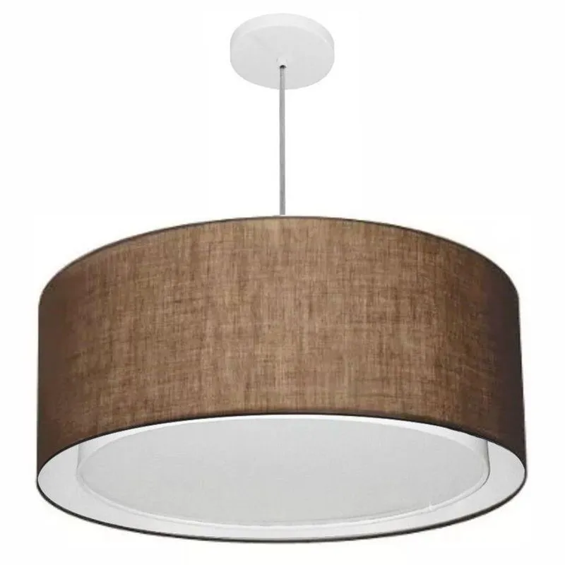 Lustre Pendente MD-4298 Cilíndrico Duplo Com Cúpula Em Tecido Café Bivolt Vivare Brasil Iluminação